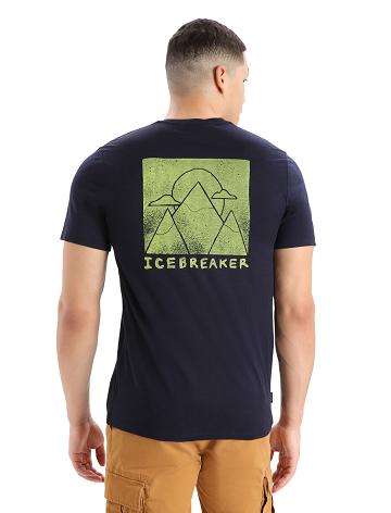 Midnight Navy Men's Icebreaker Merino Tech Lite II Short Sleeve Alp Ascension T Shirts | USA 1170HAPK